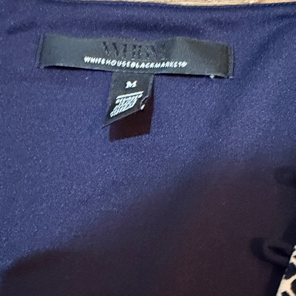 White House Black Market Matte Jersey Woven Sleeve Blouse in Officer Blue - Picture 6 of 7